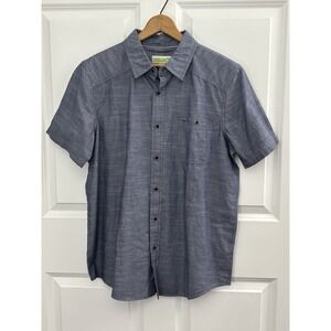 Cariloha Men's M Blue Cotton Bamboo Short Sleeve Button Front Shirt Organic 0514